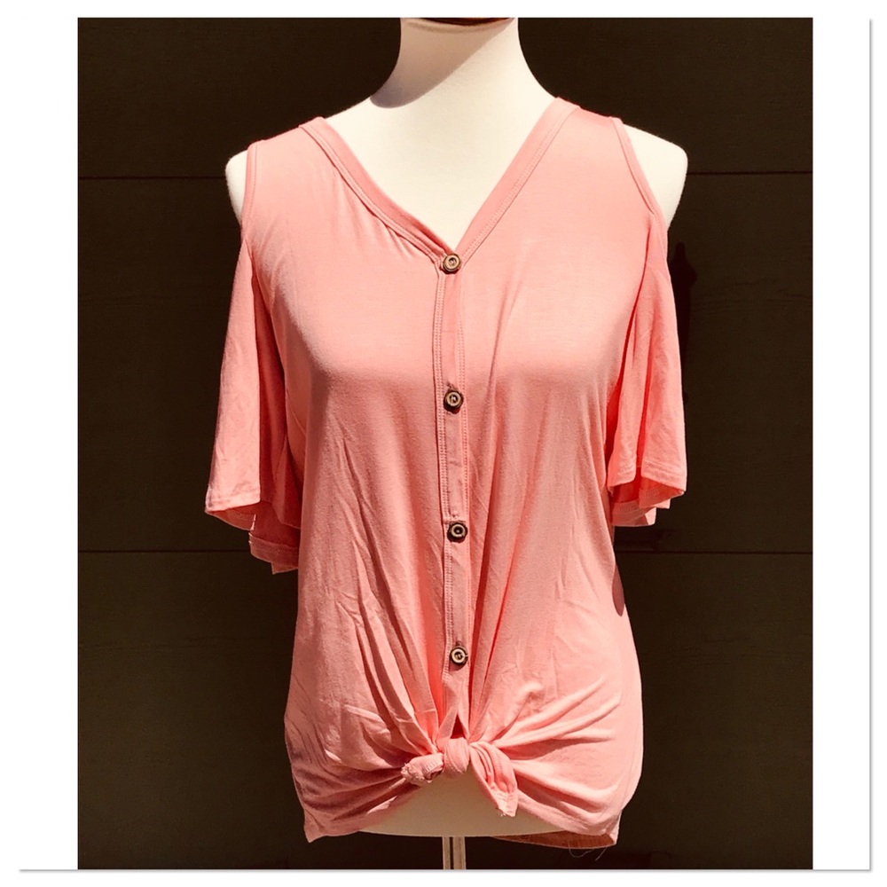 Blush Open Shoulder Front Tie Top - Picture 7 of 7